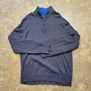 Banana Republic Cotton Cashmere Blend Sweater Mens Large L Gray 1/4 Zip Preppy